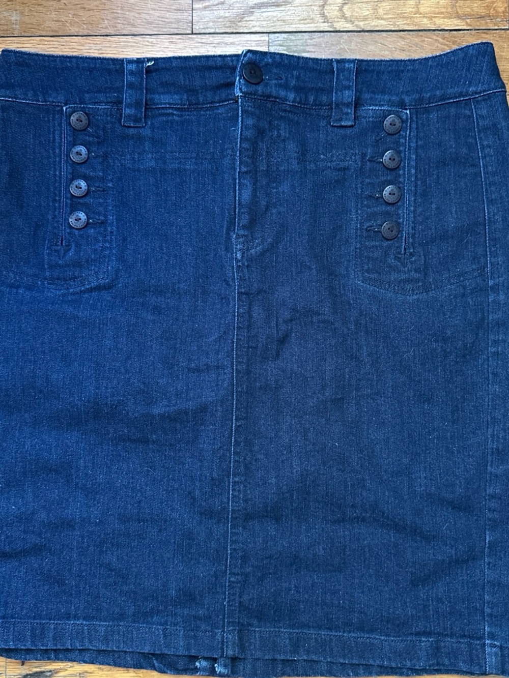Lauren Ralph Lauren Dark Indigo Denim Midi Skirt with Button Tab Accents